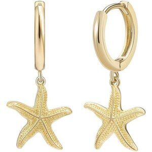 Gold Plated Huggie Earrings Women Starfish Moon Seashell Butterfly Drop Jewelry